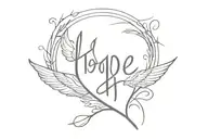 a heartbeat, with a cross with angel wings, the word hope, the continuation of the heartbeat, a heart with the dates 14. tattoo design idea