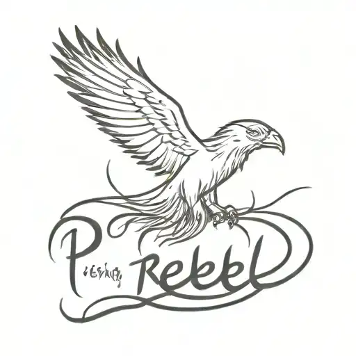 rising phoenix at the back with text "Rebel with a cause" in front tattoo design idea