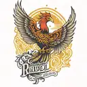 rising phoenix at the back with text "Rebel with a cause" in front tattoo design idea