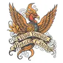 rising phoenix at the back with text "Rebel with a cause" in front tattoo design idea