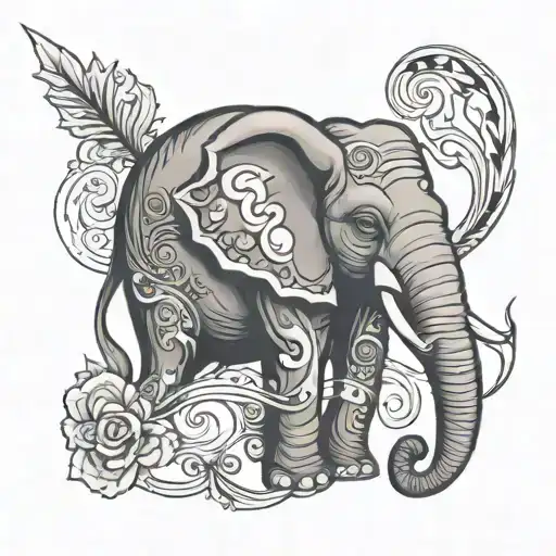 A new-school tattoo design of a quill pen morphing into an elephant trunk, symbolizing the client's passion for writing and love for elephants tattoo design idea