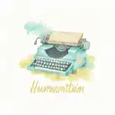 A typewriter with intricate details and a banner that reads 'Humanitarian' tattoo design idea