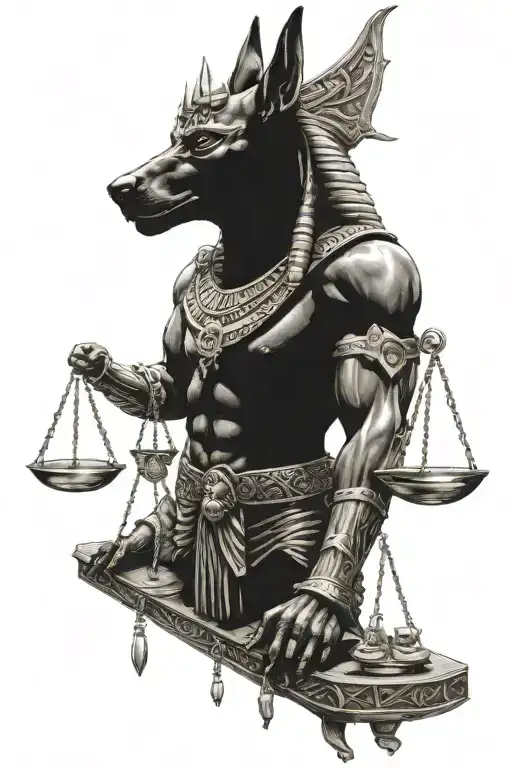 Anubis holding scale balanced tattoo design idea