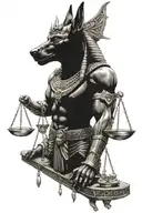 Anubis holding scale balanced tattoo design idea