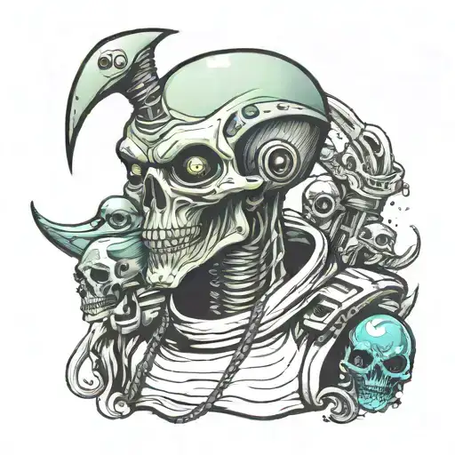 space Alien graveyard barber tattoo design idea