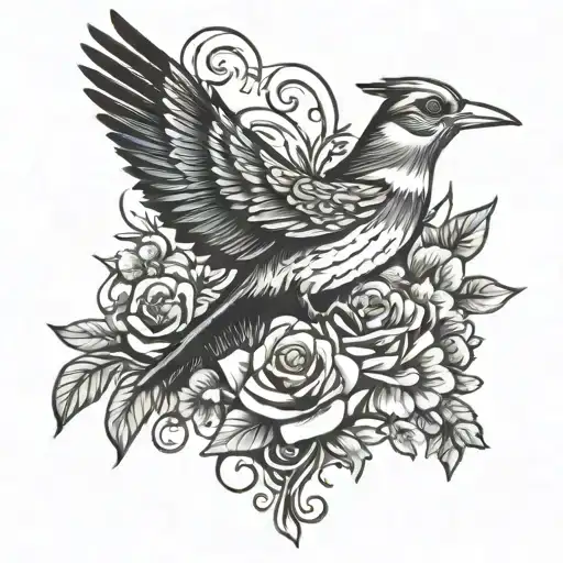 HAMMING BIRD WITH FLOWERS AND BIRTHDAY YEARS TATTOO tattoo design idea