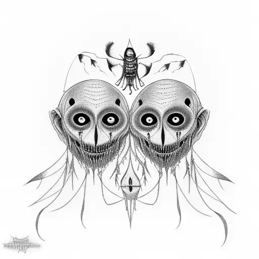 A mashup of Tim Burton and Neil Gaiman themes featuring crows and a father figure, inspired by blackwork style tattoo design idea