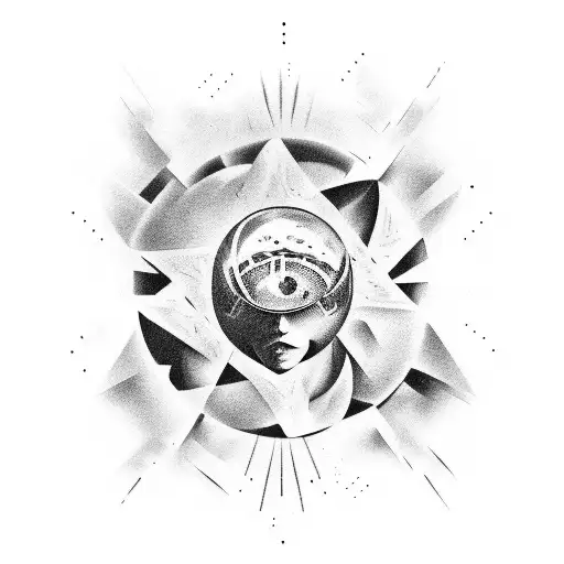 A surreal cinema-inspired tattoo incorporating elements of sci-fi literature and metal music, in dotwork style tattoo design idea