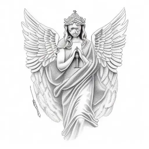 The angel of justice with open eyes and unequal scales tattoo design idea