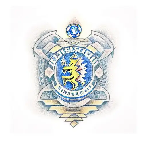 A traditional tattoo of a Chelsea FC logo made out of engineering tools with a Rubik's cube tattoo design idea