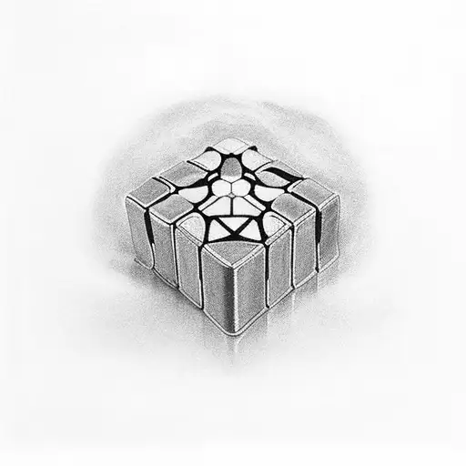 A realistic tattoo of a Rubik's cube transforming into a beach scene tattoo design idea