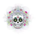sugar skull paisley and cherry blossoms tattoo design idea