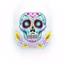 sugar skull paisley and cherry blossoms tattoo design idea