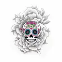 sugar skull paisley and cherry blossoms tattoo design idea