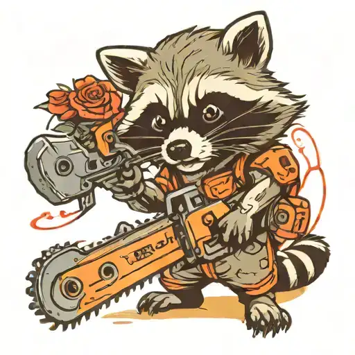 Raccoon holding chainsaw  tattoo design idea