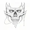 front facing Skull with negative space tears flowing tattoo design idea