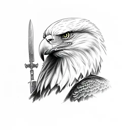 bald eagle with sword in talons tattoo design idea