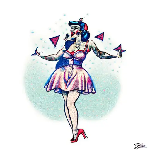pinup girl wearing a dress and dancing to the song "dress" by sylvan esso tattoo design idea