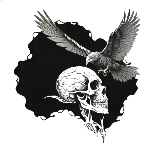 Blackwork Skull And Crow Tattoo Idea Blackink Ai