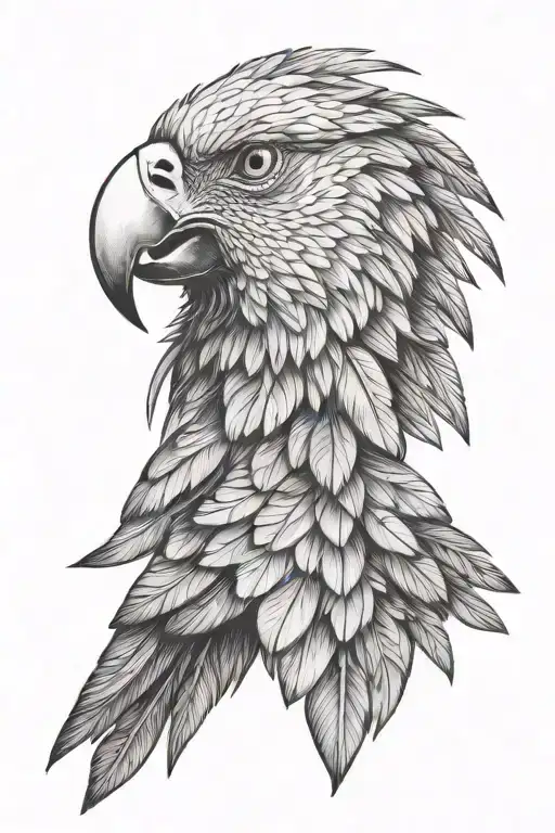half eagle face half parrot face profile facing foward  tattoo design idea