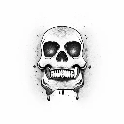 Woman with a half handsome face and a half mexican skull face licking her lips with open mouth tattoo design idea