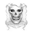 Woman with a half handsome face and a half mexican skull face licking her lips with open mouth tattoo design idea