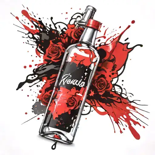 line of ketamine with a bottle of Vodka tattoo tattoo design idea