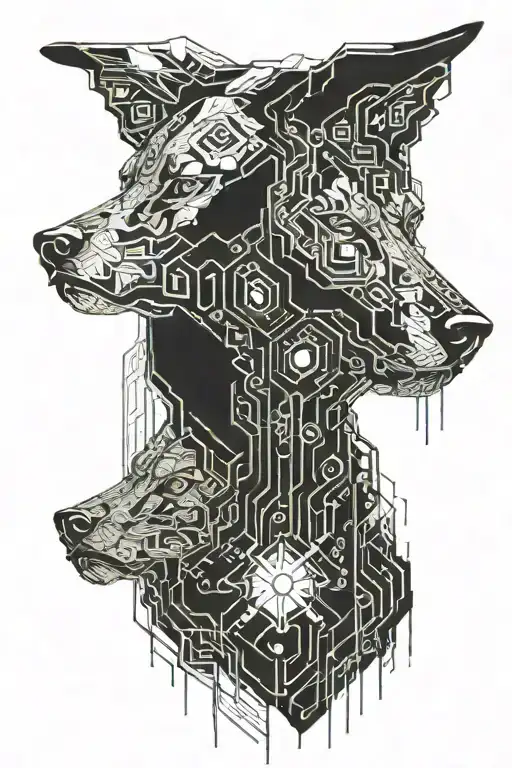 cyber cerber dog has 3 heads tattoo design idea