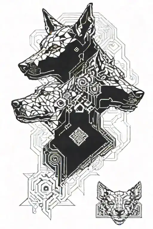 cyber cerber dog has 3 heads tattoo design idea