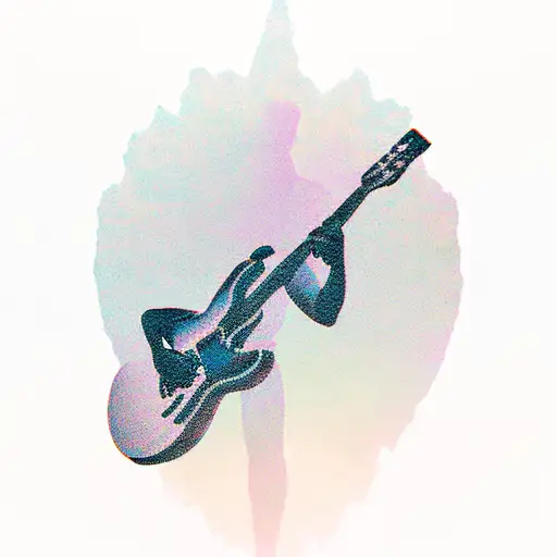 A silhouette of a hiker playing a guitar on a mountaintop tattoo design idea
