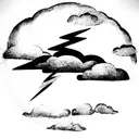 rain cloud with two lightning strikes coming out tattoo design idea