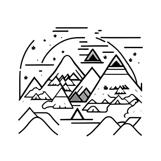 Mountain Scene forest with pathway and night sky tattoo design idea