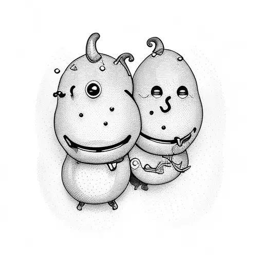 two peas in their pod with a smiley in each beans an a little heard on the end of the pod tattoo design idea