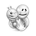 two peas in their pod with a smiley in each beans an a little heard on the end of the pod tattoo design idea