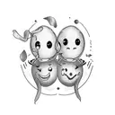 two peas in their pod with a smiley in each beans an a little heard on the end of the pod tattoo design idea