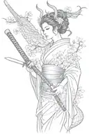 Sakura, dragon, geisha, katana tattoo design idea