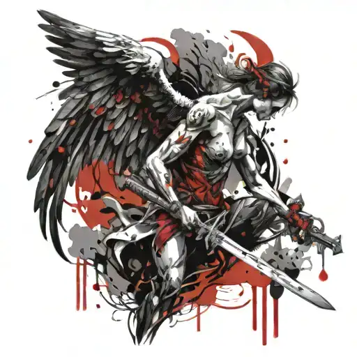 fallen angel with sword tattoo design idea