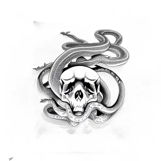 Snake with rat skulls tattoo design idea