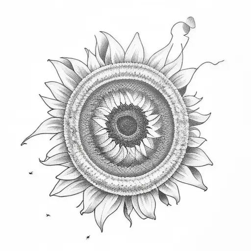 sunflower bee death tattoo design idea