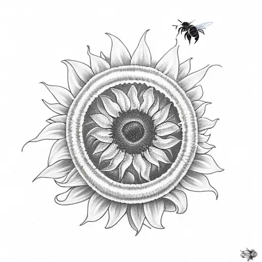 sunflower bee death tattoo design idea