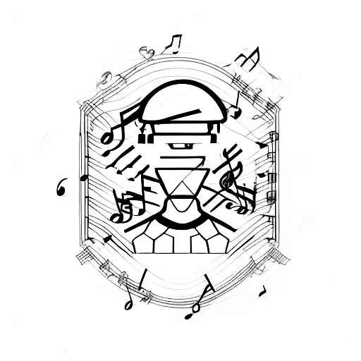 A silhouette of a software engineer coding while surrounded by musical notes and dance poses, representing the client's blend of interests and occupation tattoo design idea