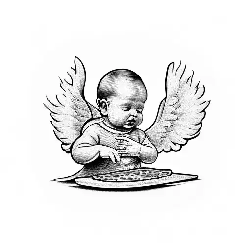 baby Angel holding pizza slice tattoo design idea