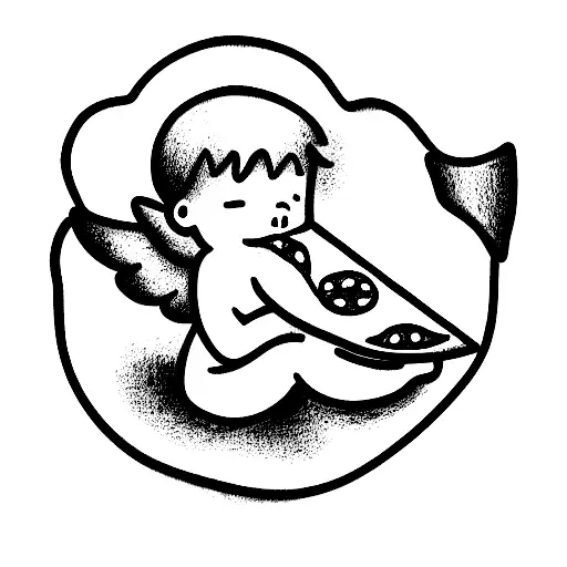 baby Angel holding pizza slice tattoo design idea