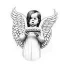 baby Angel holding pizza slice tattoo design idea