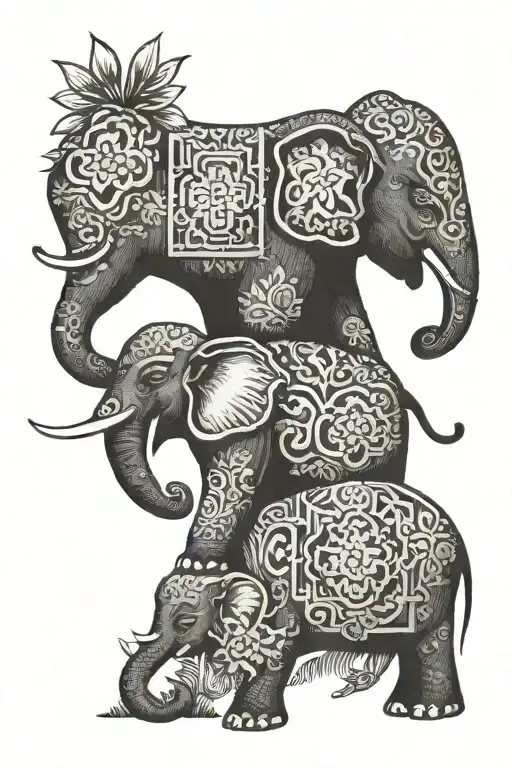 Buddhist elephant rice fields tattoo design idea