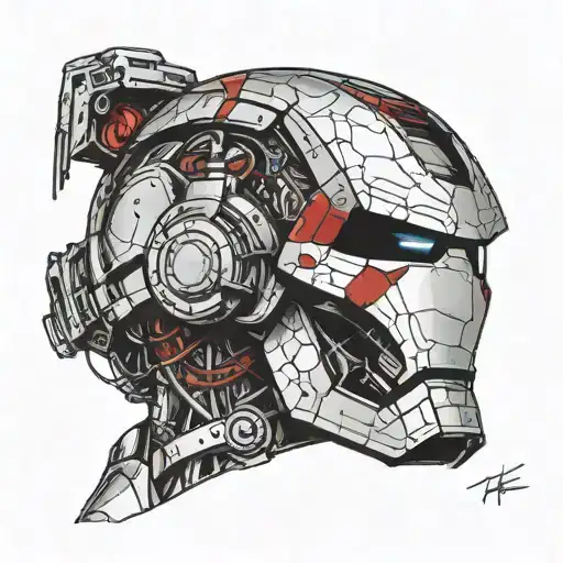 Iron man helmet, broken visor, revealing skull beneath tattoo design idea