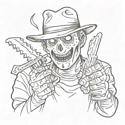 cartoon version of jason vorhees holding Freddy Krueger head tattoo design idea