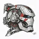Iron man helmet, broken visor, revealing skull beneath tattoo design idea