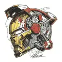 Iron man helmet, broken visor, revealing skull beneath tattoo design idea
