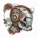 Iron man helmet, broken visor, revealing skull beneath tattoo design idea